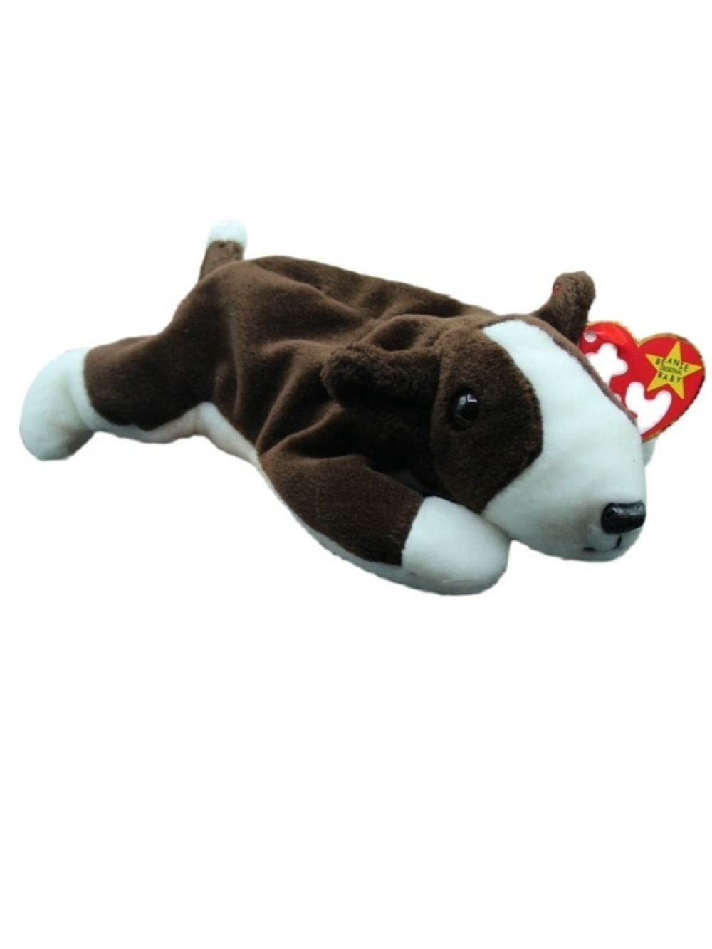 Ty Brown and White Beanie Babies Bruno Plush Tag Rare Retired Vintage